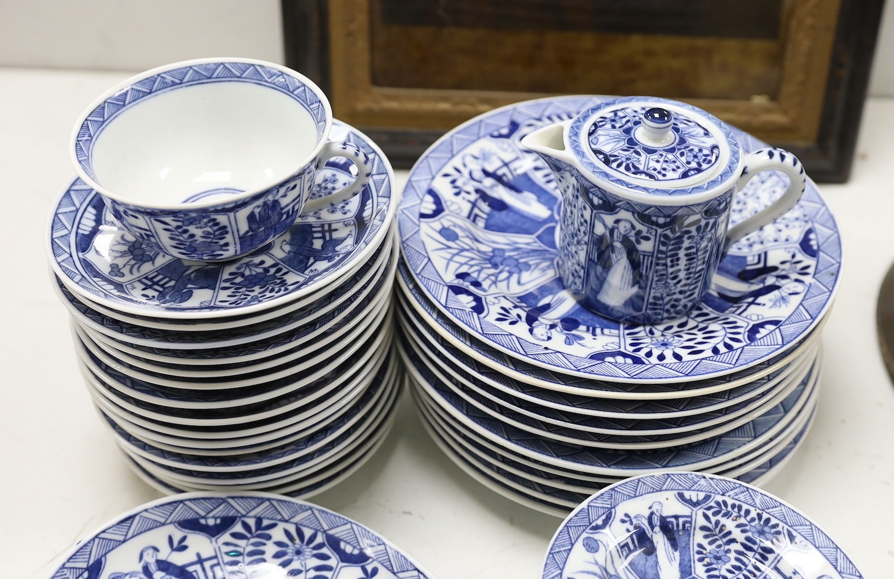 A Chinese style blue and white part coffee set